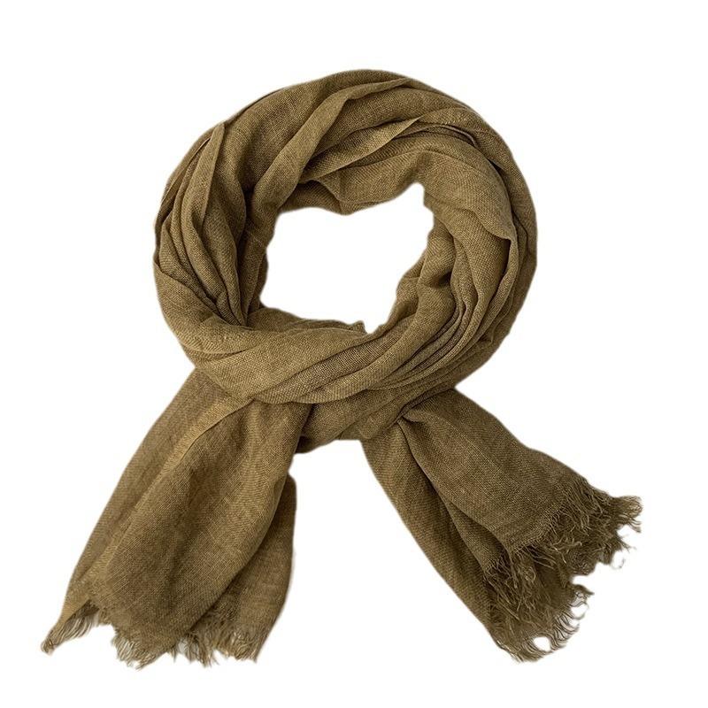 Autumn and Winter Scarf Women's Yarn Scarf New Casual Versatile Solid Color Breathable Rough Edge Warm Scarf Shawl Silk Scarf