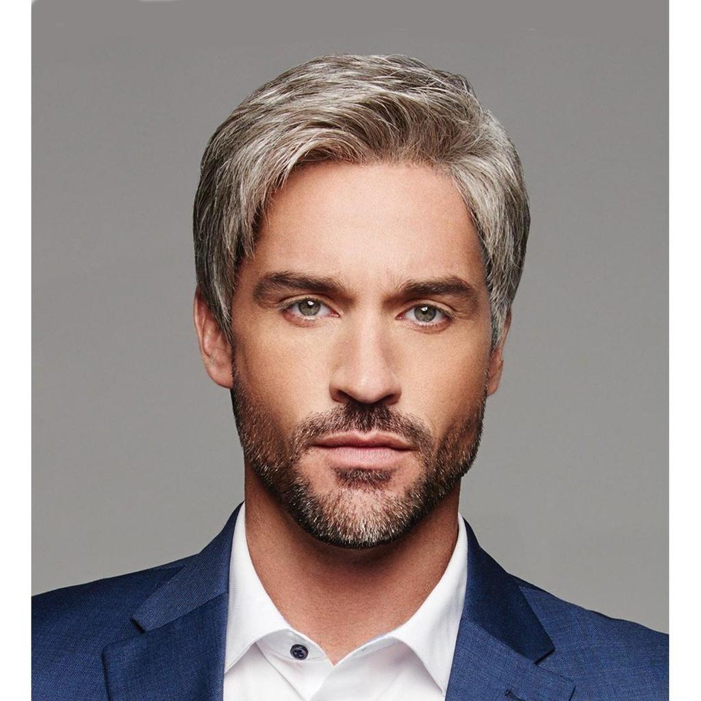 Wigs For Men Short Toupee Haircut Straight Synthetic Natural Hair Replacement Wigs With Wig Cap
