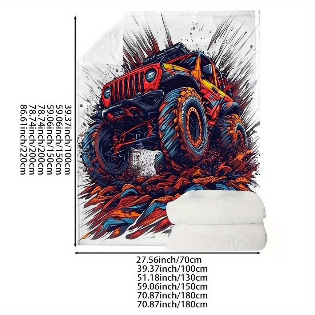 Painted pattern of off-road truck Flannel printed blanket suitable for all seasons suitable for living room office sofa travel