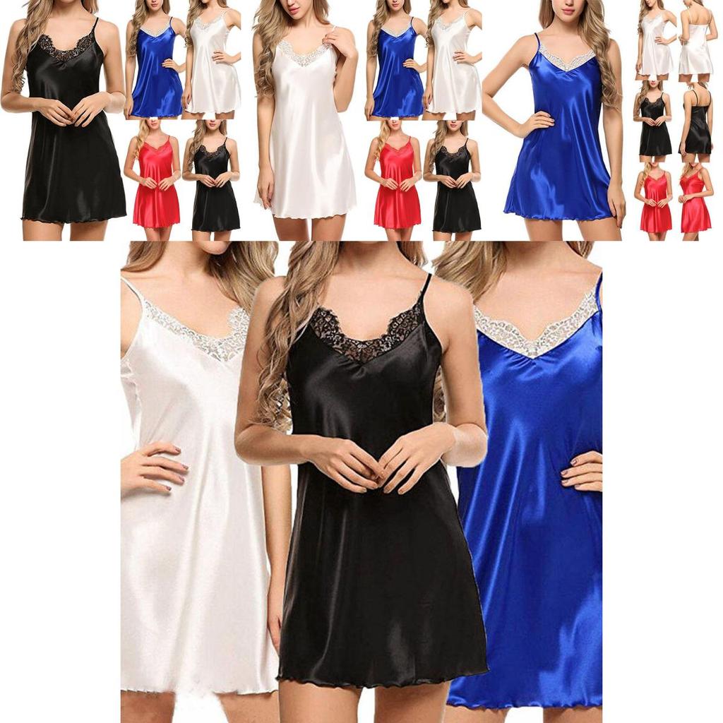 Elegantes Damen Sexy Nachthemd mit floraler Spitze und tiefem V-Ausschnitt