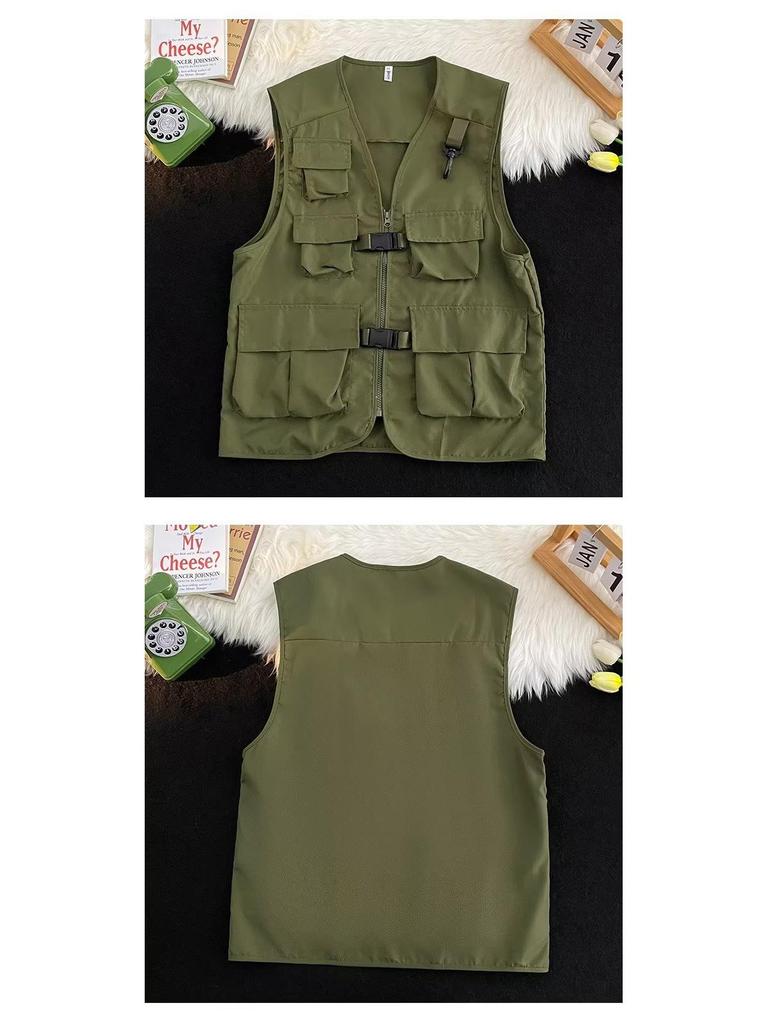 2023 Men's Multi-Pocket Workwear Vest: Niche Design, High-Street Hip-Hop Style Sleeveless Jacket