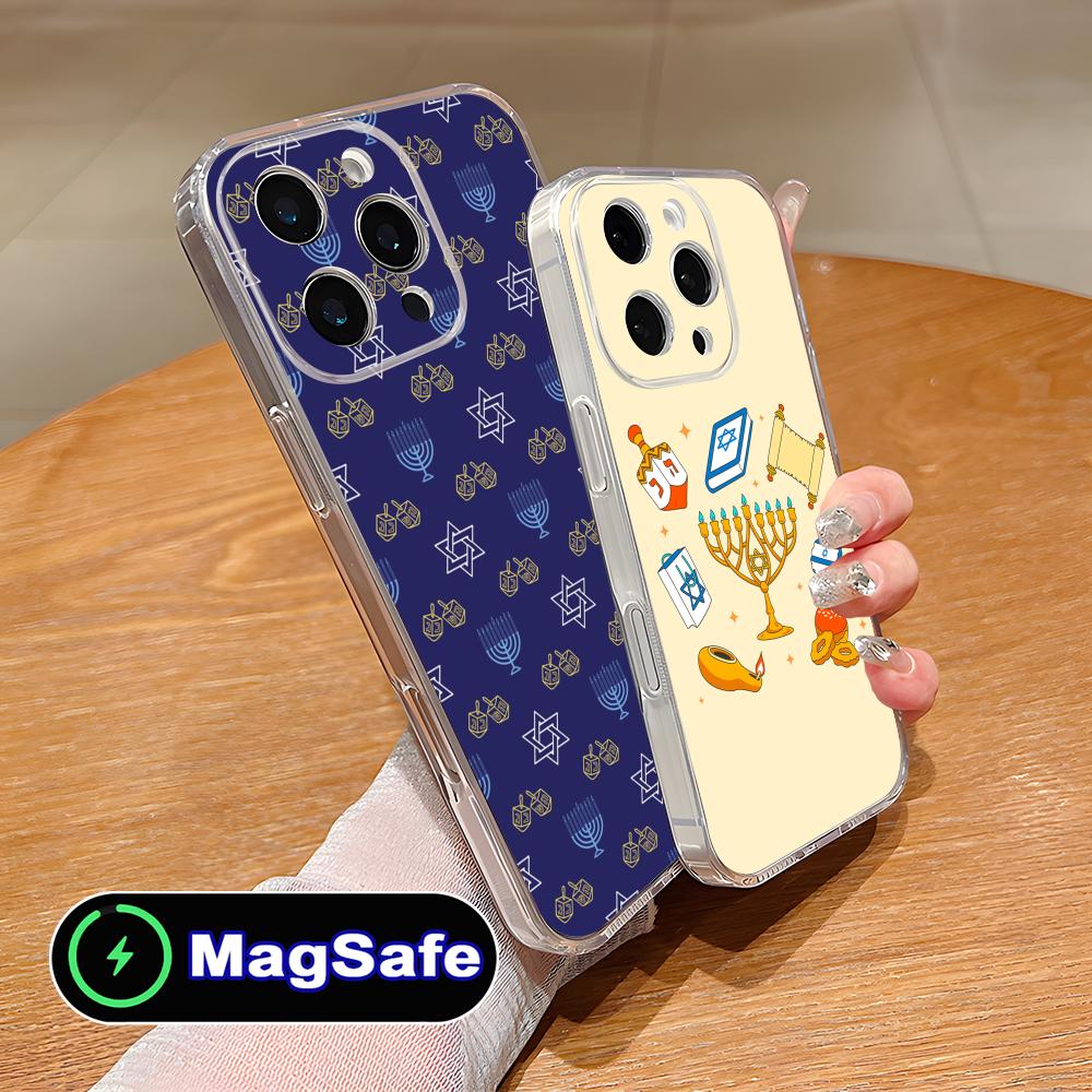 Jewish Hanukkah Mobile Phone Case for iPhone 17 16 15 14 13 12 11 Air Pro Max Plus Mini Magsafe Clear Colorful Cover Luxury
