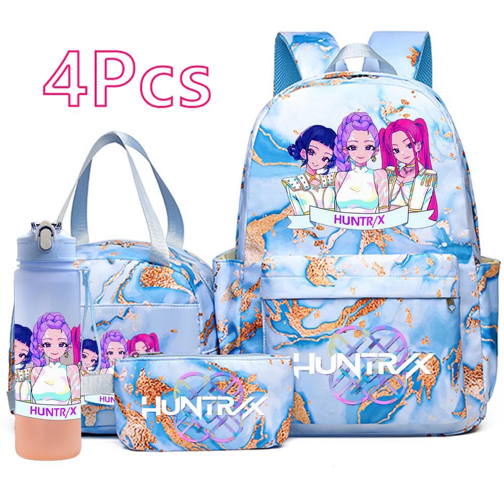 4Pcs/set New K-Pop Printed Backpack Handbag Pencil Case with 750Ml Water Bottler for Teenager Boy Girl Schoolbag Large Capacity Bookbag Mochila