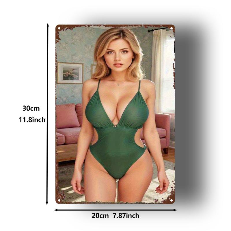 Retro Green Swimsuit Girl Metal Sign x Inch Vintage Wall Decor for Home Office Gym Bedroom Rustic Tin Poster Gift
