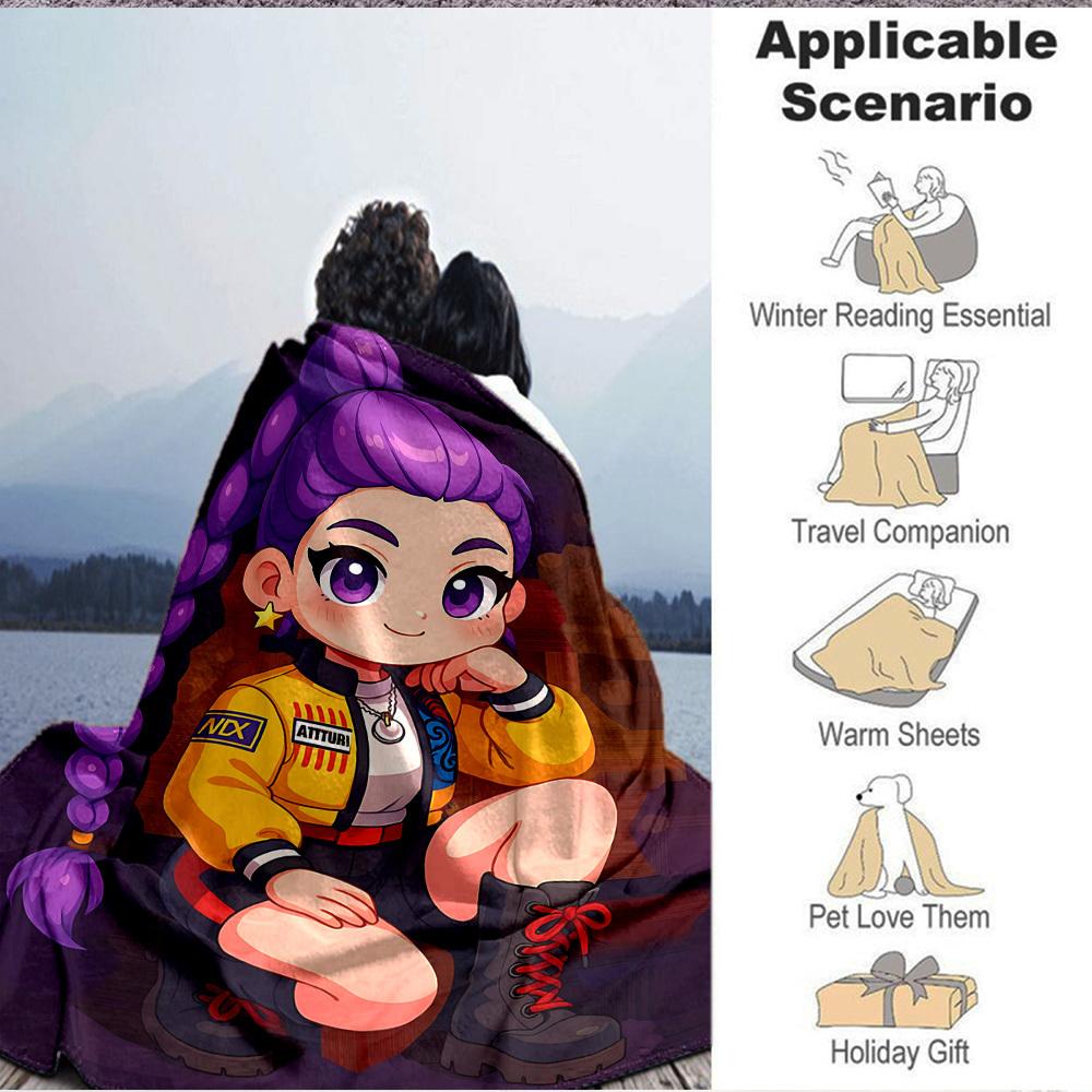1PC Huntrix, K pop Blanket Lightweight Flannel Throw Blanket for Sofa, Bed, Travel, Camping, Livingroom, Office, Couch