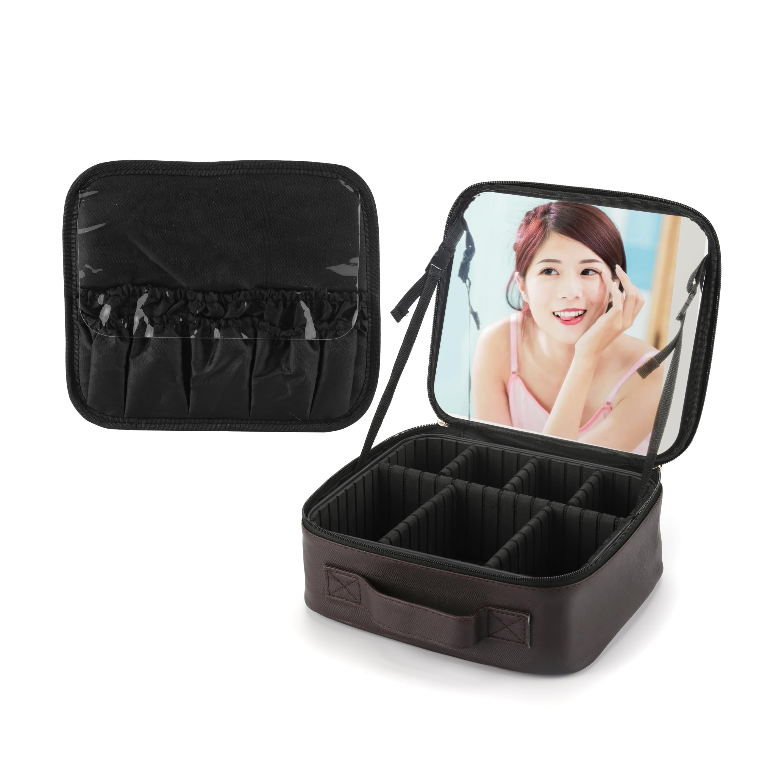 

LEAFEEL Makeup Box with Large Capacity Cosmetic Storage Case for Skincare Adjustable Dividers for Makeup Brushes and Professional Makeup Pouch Caramel