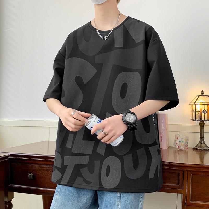 Men’s Hong Kong Style Loose Short-Sleeve T-Shirt - Trendy Plus Size Tops