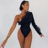 Street Y2K Fashion Slim Fit Casual Women's Jumpsuits Mesh Ruffle Single Shoulder Sleeve Sexy Rompers Women Elegant High Waist Bodysuits T-shirt 25761