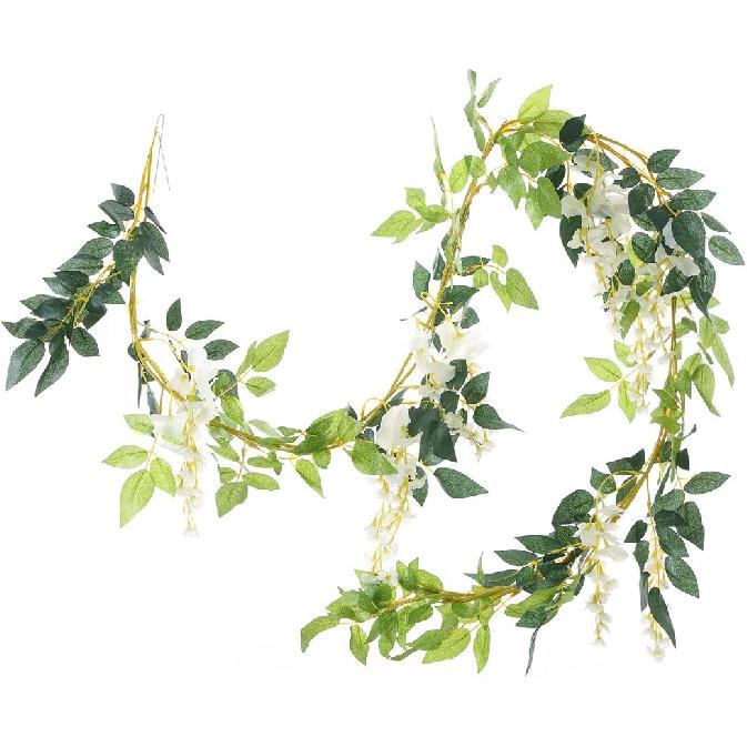2Pcs 6.6Ft Artificial Flowers Vines Silk Wisteria Artificial Garlands Fake Hanging Green Leaf Flower Ivy Vines for Home Garden Wedding Arch Decor,