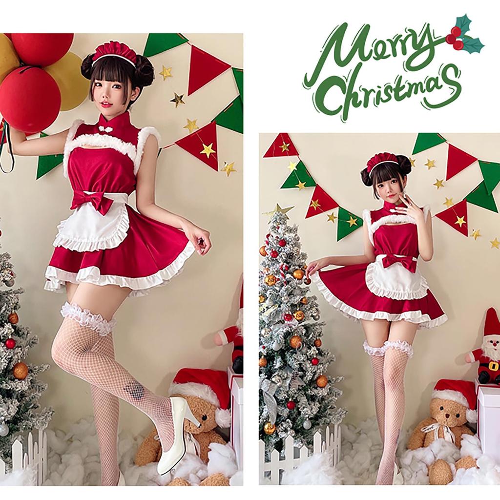 [Milky Time] Christmas Santa Costume, Maid Dress with Ribbon (Maid Santa)