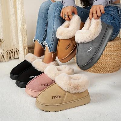 Rutschfeste Dicke Plüsch Schneestiefel Damen Wildlederimitat Plateau Pelz Winterstiefel Frau Slipper Warme Baumwollgefütterte Schuhe Weiblich