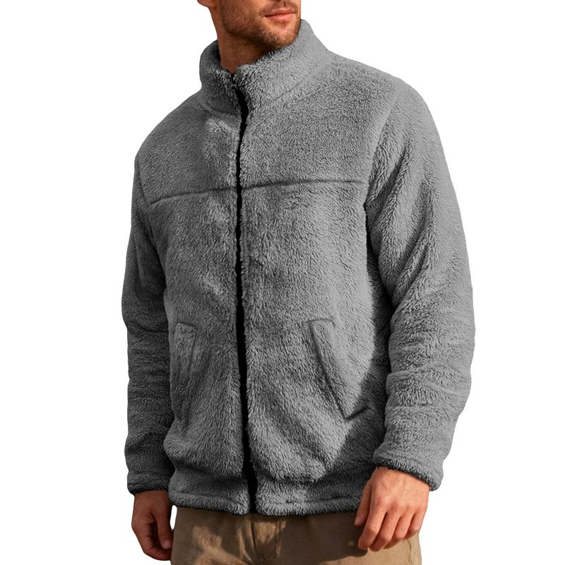 

Мужская флисовая куртка на молнии со стойкой воротником, приталенного кроя, повседневная осенне-зимняя верхняя одежда, куртки из утолщенного полиэфирного волокна 3XL темно серый
