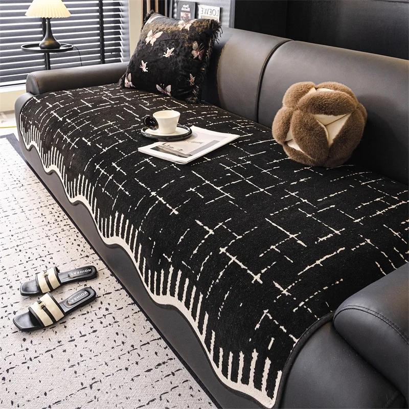 

1Pc Plaid Chenille Sofa Cover Nordic Irregular Shape Sofa Slipcovers Non-Slip Pets Kids Couch Towel Pad Cover for Living Room 70x70cm 1pc A