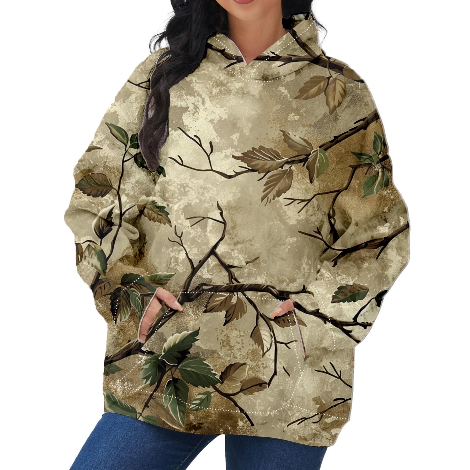 

Женская модная толстовка с капюшоном и длинным рукавом с принтом листьев регби L