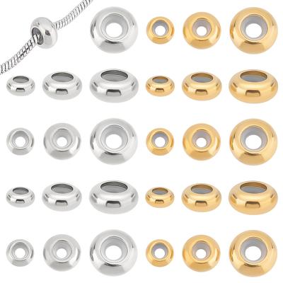 1box 304 Stainless Steel Beads with Rubber Inside Slider Beads Rondelle Mixed Color 30pcs/box