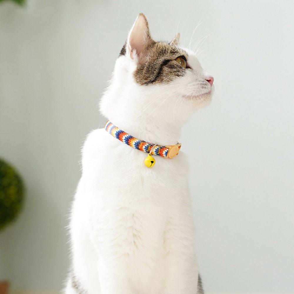 Colorful Cat Collar with Bell Pendant Adjustable Fashion Puppy Neck Strap Delicate Safety Kittens Necklace Pet Accessories