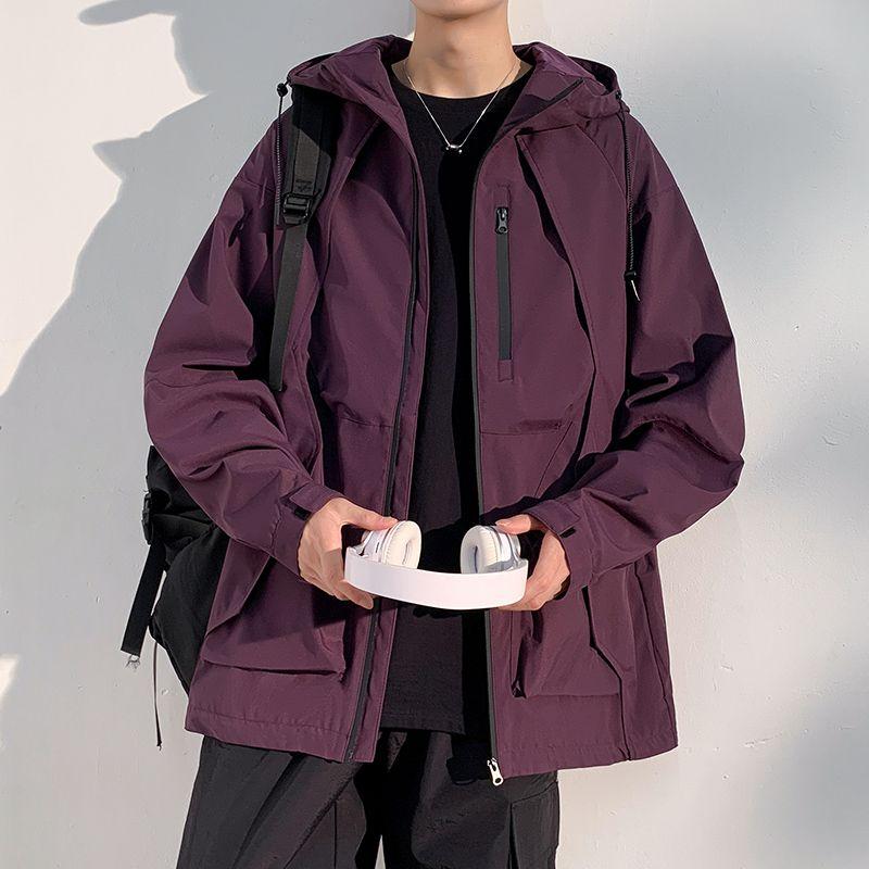 Men's Plus Size 8XL Hooded Waterproof Spring and Autumn Loose Windproof Jacket Outdoor Casual Jacket Tooling