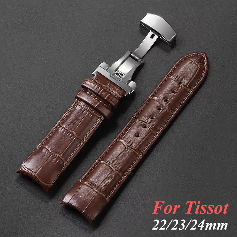 Calfskin Leather Watch Band for Tissot T035 627/407/617 Strap Butterfly Buckle Bracelet Curved End Business Belt 22mm 23mm 24mm