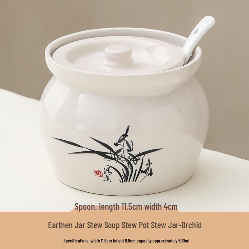 ZISIZ Ceramic Stew Pots with Lids and Spoons