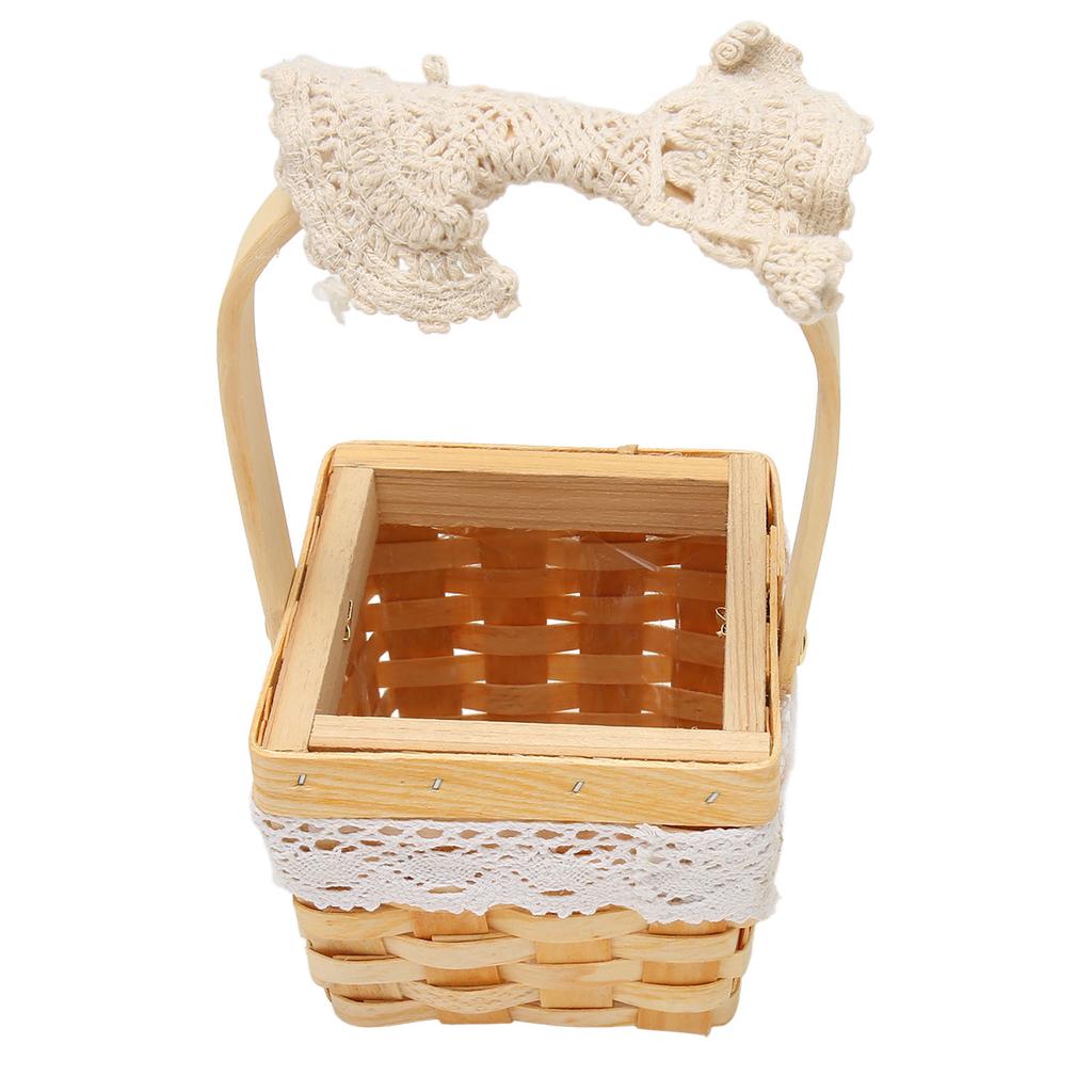 Woven Flower Hand Baskets with Handle Plastic Layer DIY Bow Decoration Weddings Rattan Basket for Office Fruit Store