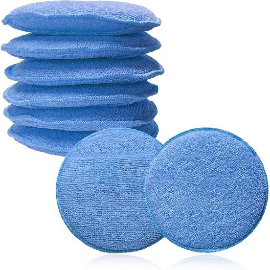 8PCS Microfiber Wax Applicator Pads, 5 Inch Round Car Wash Sponge Cleaning Tools with Finger Pocket, Scratch-Free Ultra-Soft Foam Bulk for Fine