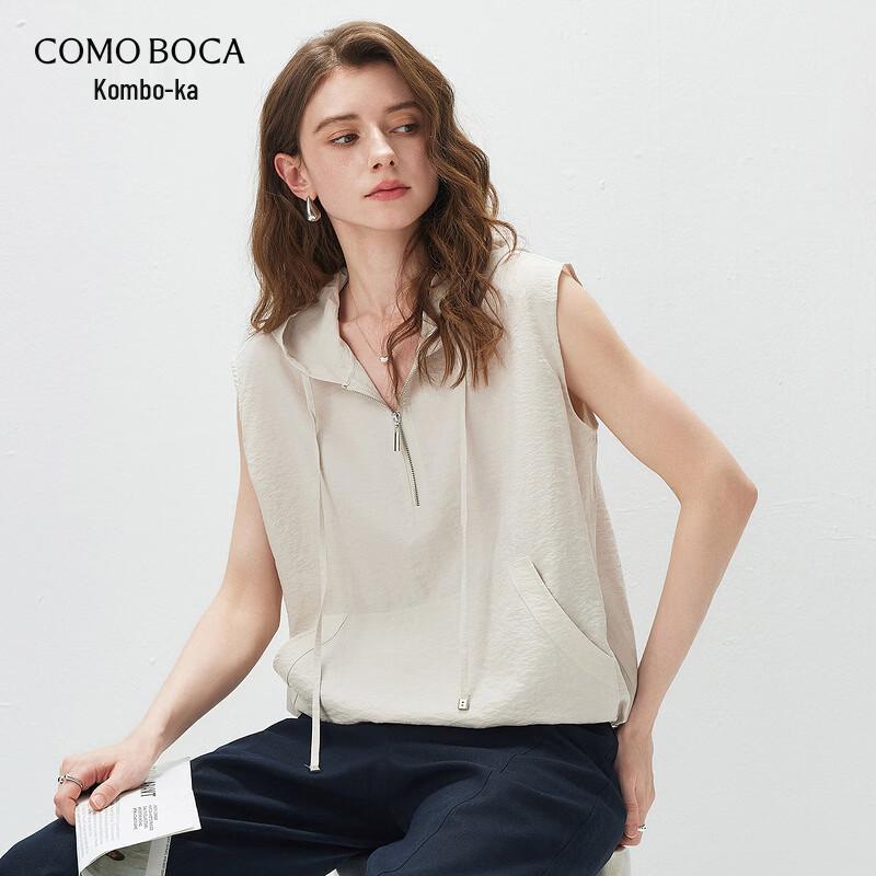Komborca Women s Silk Drawstring Hooded Sleeveless Vest with Kangaroo Pocket XL