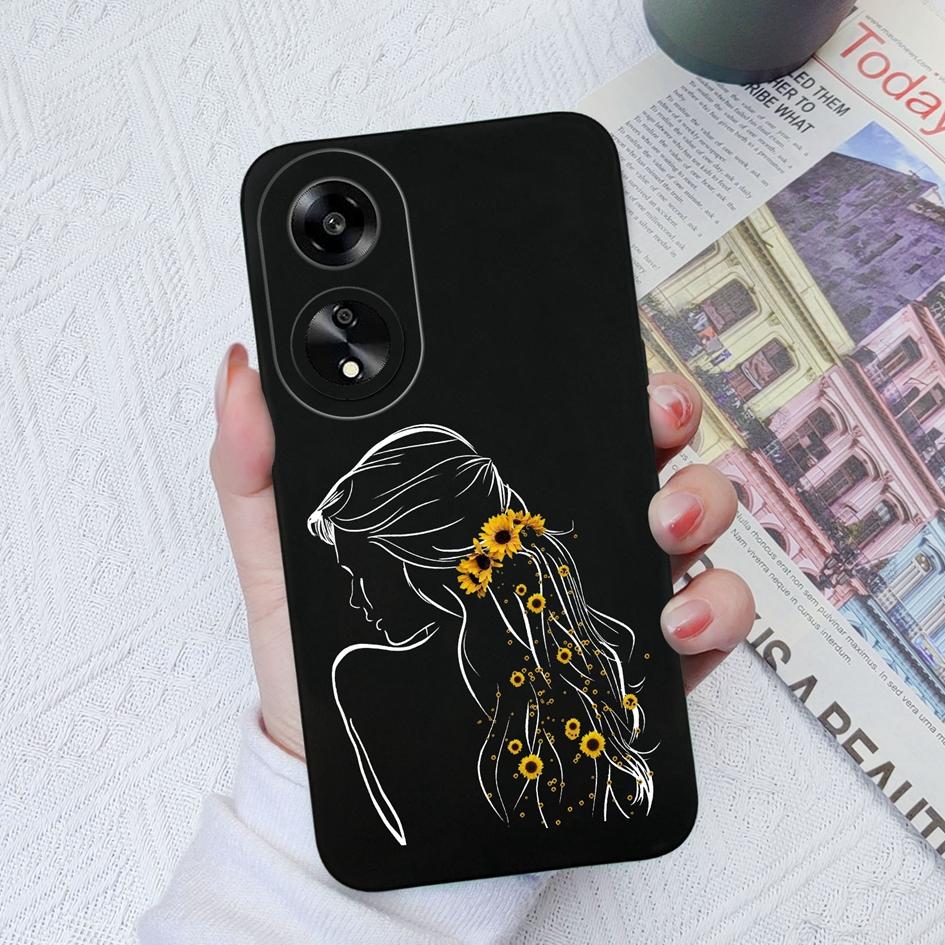 Casing For Oppo A35 A11 A1K A7 A15 A55 A1 A52 Phone Cover Elegant Sweet Girl Pattern Liquid Silicone Anti Slip Protective Advanced Shell For Oppo Capa
