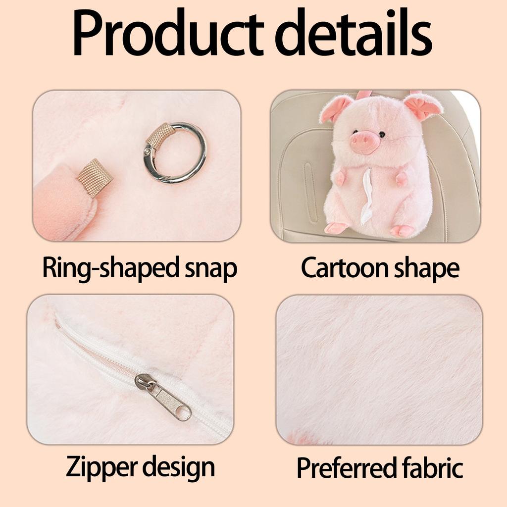 Lovely Animal Shaped Car Tissue Dispenser Paper Towel Holder with Hanging Strap Storage Bag For Home And Travel