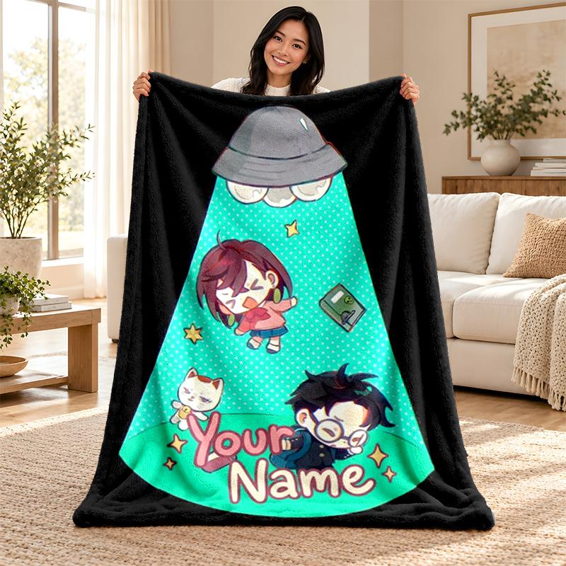 Dandadan Custom Name Fleece Blanket Personalized Soft Cozy Throw Blanket Customized Gift for Birthday Christmas