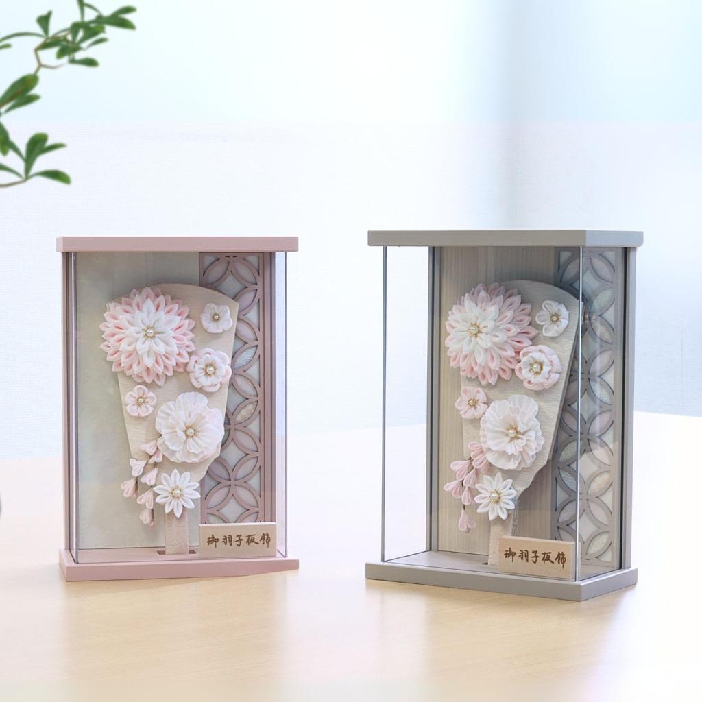 Momona Hagoita Battledore with Acrylic T2601 Pink, 7-inch Case, Tsumami-zaiku Design, Case, 26.2cm Tall, Wall-Mountable,