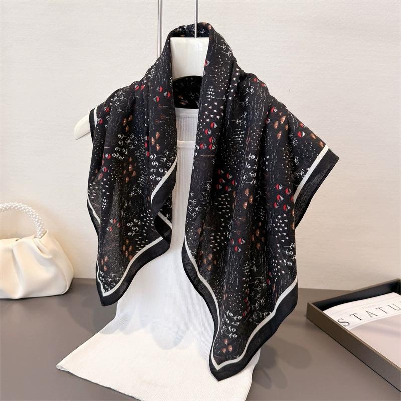68Cm Small Square Feminine Scarf Hijab Elegant Cotton Feeling Headband Kerchief Vintage Headscraf Shawl Wrap