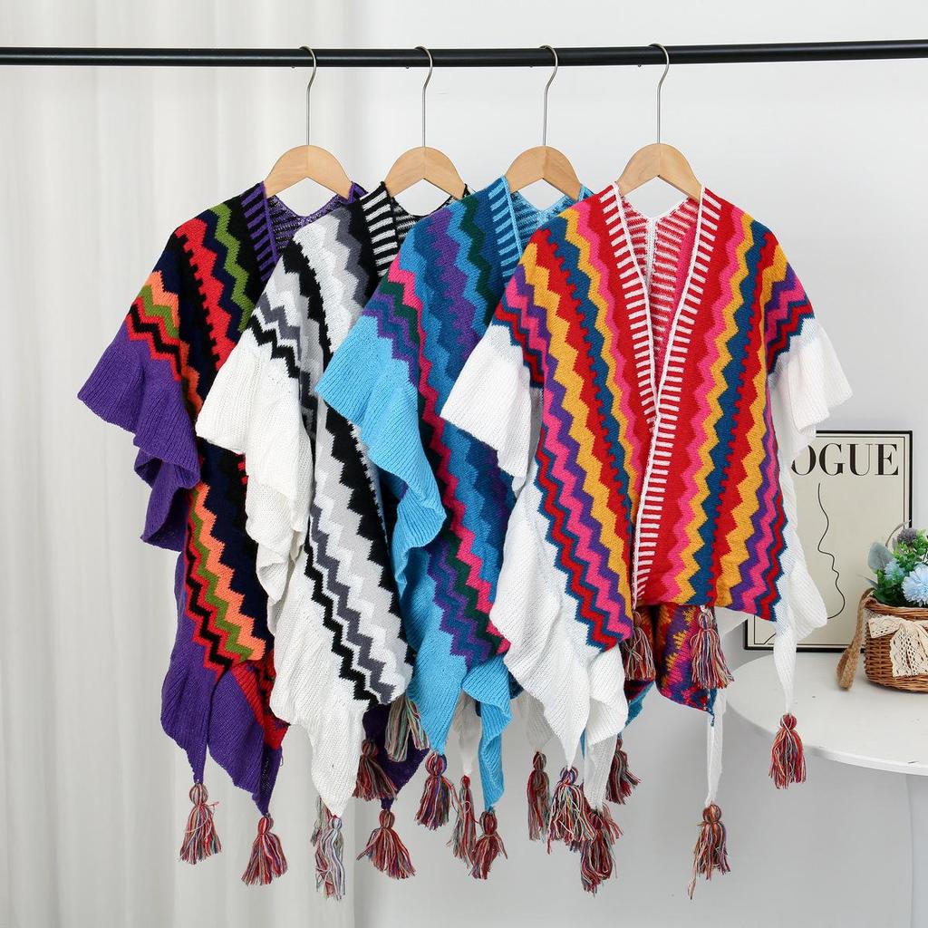 Ruffled Ethnic-Style Knitted Shawl for Travel - Warm & Thickened