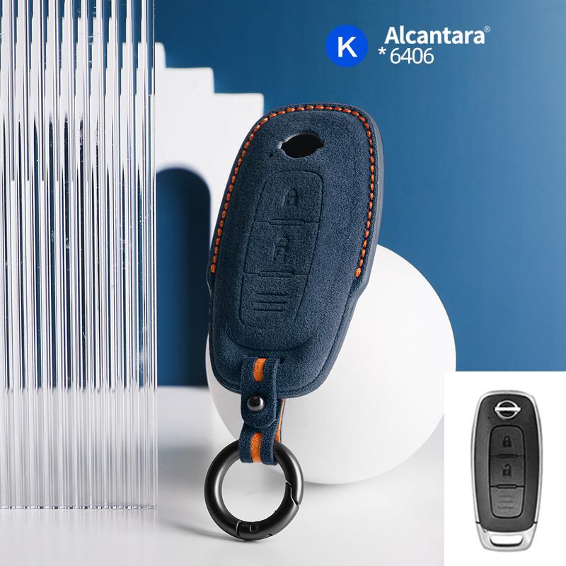 Car Key Case Cover Holder Key Buckle Alcantara For 2022-2023 Nissan X-trail T33 Qashqai J12 Teana Altima Ariya Keychain