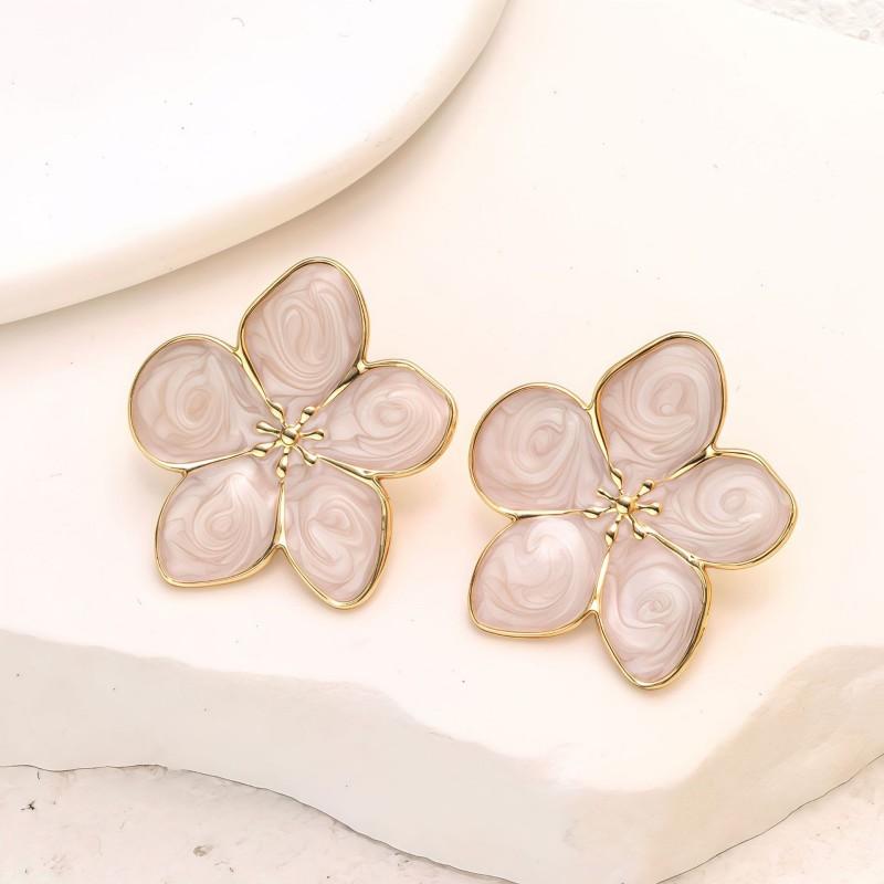 

Creative Drop Oil Stainless Steel Petal Stud Earrings for Women Vintage Elegant Simple Flower Earrings Daily Versatile Jewelry
