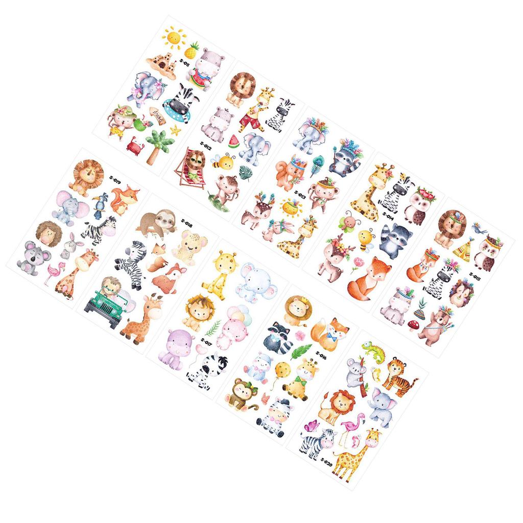 10PCS Tattoo Sticker Fake Tattoo Cute Watercolor Animal Cartoon Glitter Waterproof Safe Temporary Tattoo for Age 3 Above