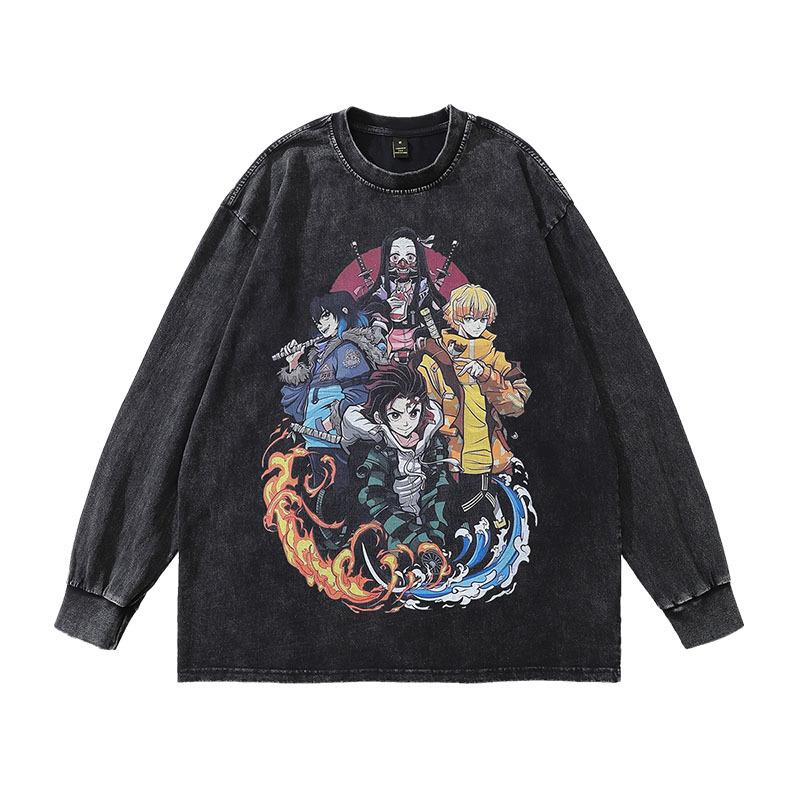 Harajuku Vintage Heavy Vintage Long-Sleeved T-Shirts For Men And Women, Japanese Streets, High Streets, Versatile Casual Base Tops
