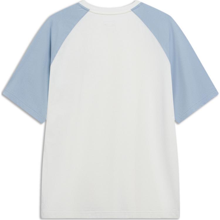 Li Ning Sports Fashion Series Brand Logo Loose Round Neck Pullover Short Sleeve T-Shirt Men T-Shirt Off-White Sky-Blue AHST037-1