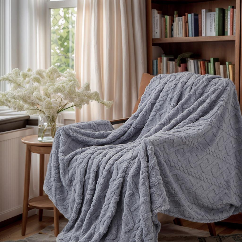 Jacquard Tuff Samtdecke - Korallenroter Samt Sofa, Büro, Haustier & Grenzüberschreitende Decke