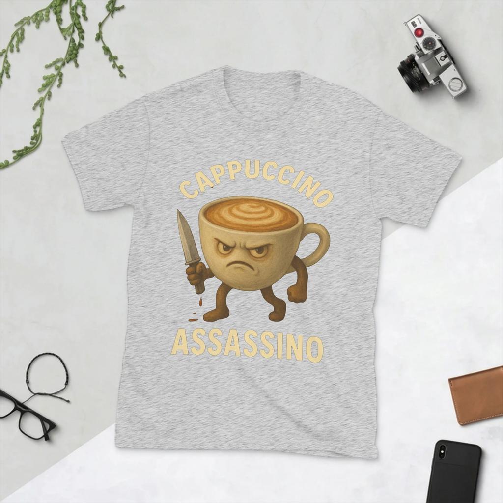 CAPPUCCINO ASSASSINO Italian Brainrot Unisexs T Shirts Funny Tee Shirt Short Sleeve Crew Neck TShirt 100 Cotton Adult Clothing