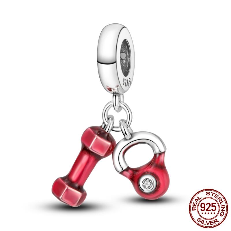 World Football Sport Soccer Dumbbell Yoga Dangle Charms Fit Accessories Bracelets Necklace Beads Copper Women Jewelry Making