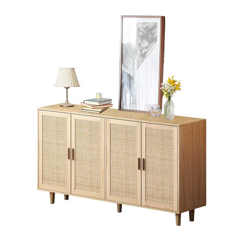 158CM Elegant and Functional 4-Door Rattan Decorative Storage Cabinet,for Bedroom,Living Room,Office