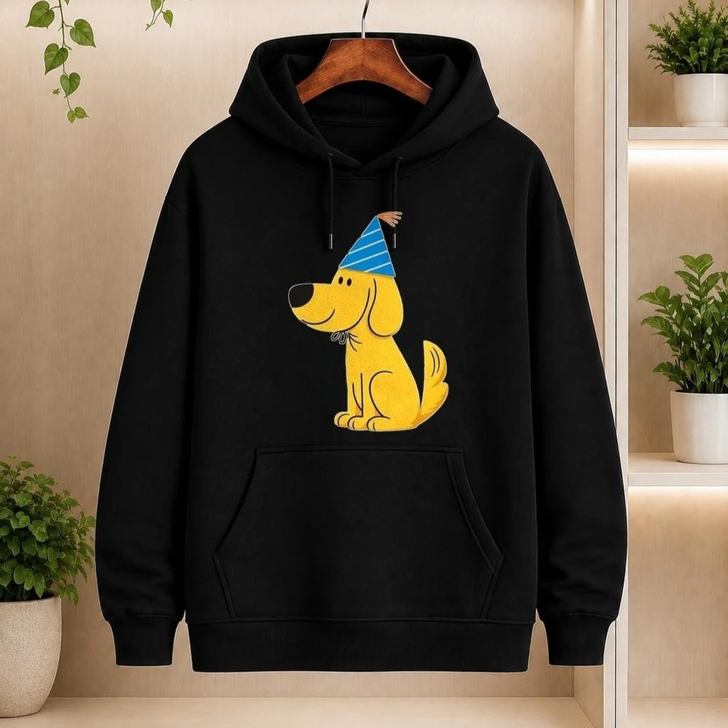 Vintage Pattern Sweatshirt Cute Cartoon Women Top Puppy Wearing A Blue Party Hat Birthday Celebration Women Autumn Winter Hoodie