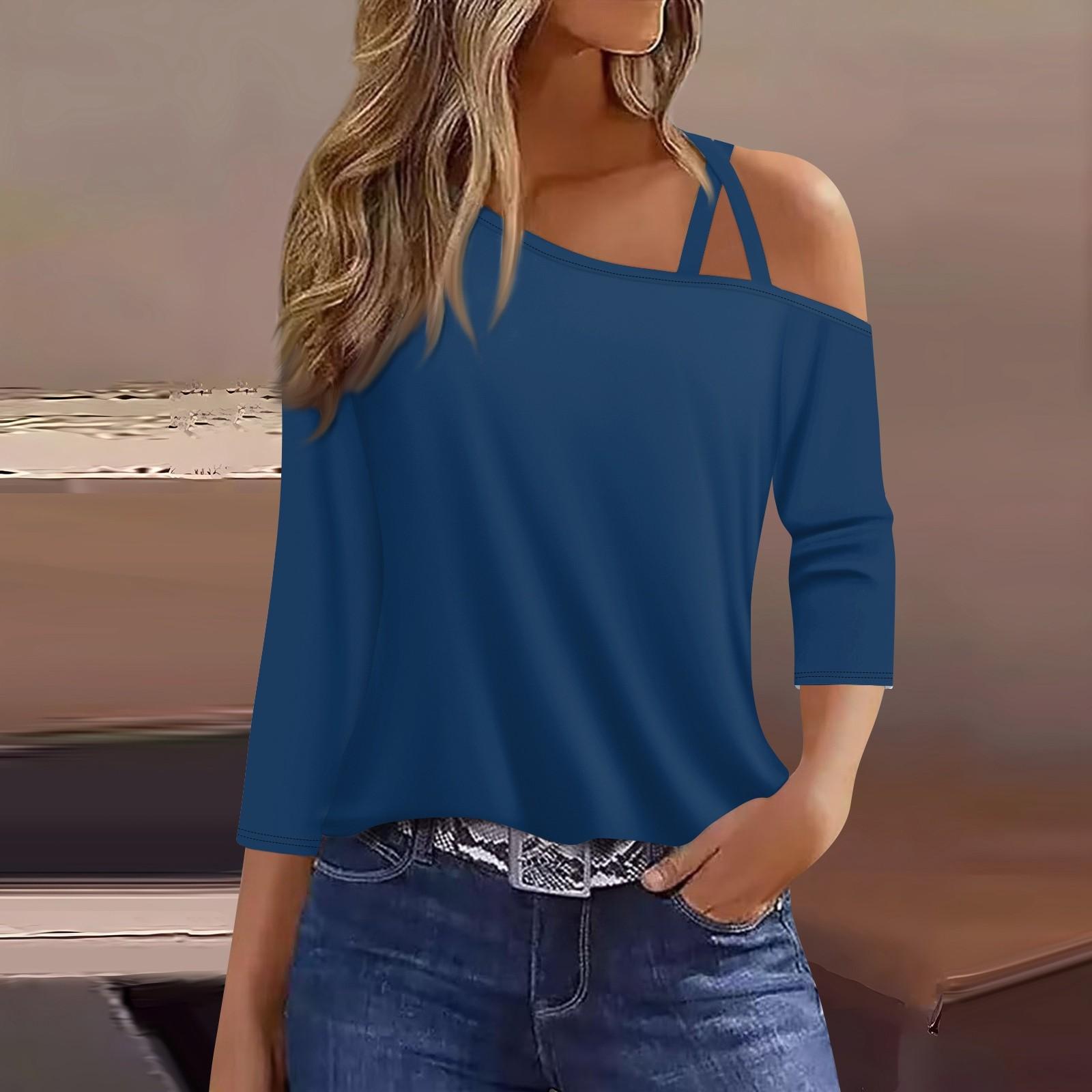 

Женская футболка Футболка с принтом Рукав 3/4 Повседневные Выходные Мода Классический с открытыми плечами Обычный Топ S