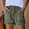 Mid-rise Elastic Waistband Women Shorts Drawstring Wide Leg Pockets Sweat Absorbing Solid Color Tassel Cuffs Sport Shorts Streetwear