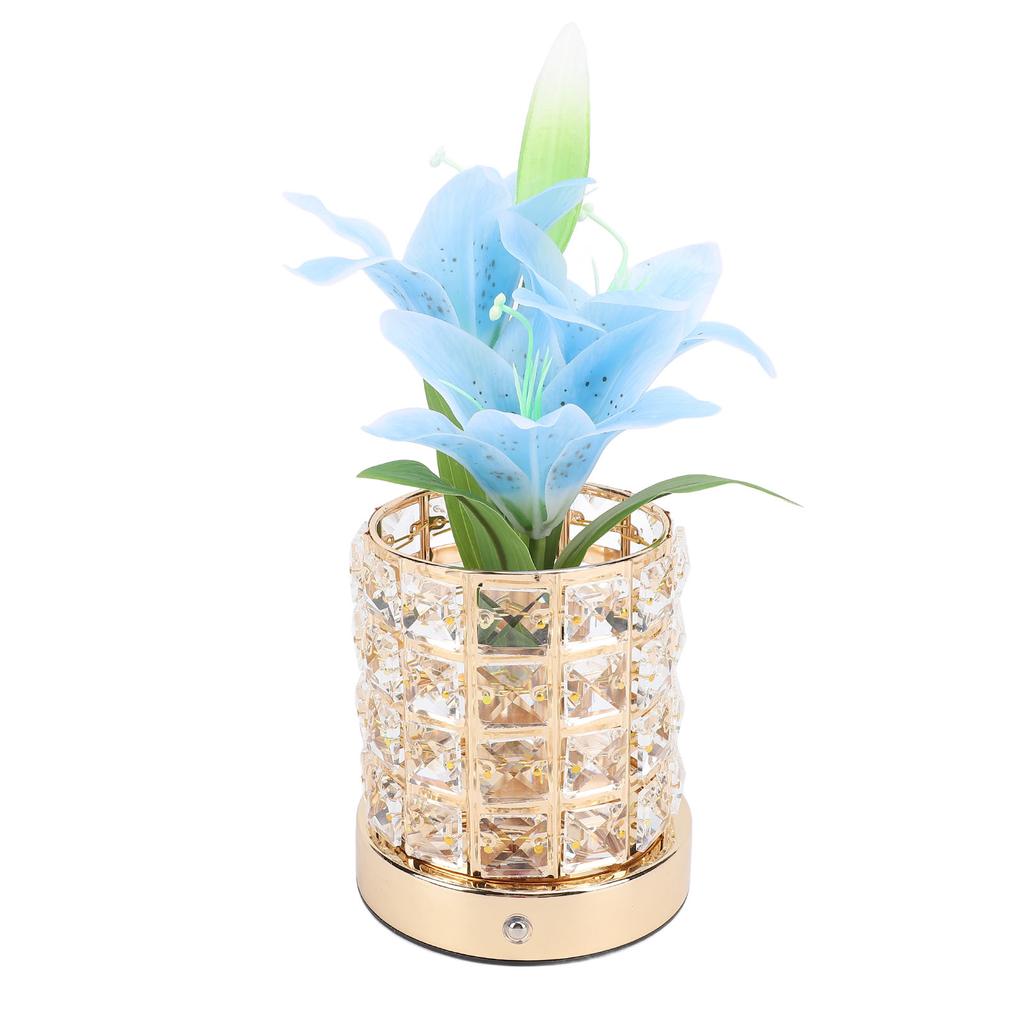 Crystal Flower Lamp Rechargeable 3 Color Modes Artificial Lily Touch Dimmable Bedside Lamp for Night