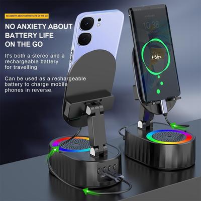 5w1 Bezprzewodowy Indukcyjny Głośnik Bluetooth Stojak na Telefon Ładowarka do Telefonu Power Bank Światło Atmosferyczne Uchwyt na Tablet Czarny
