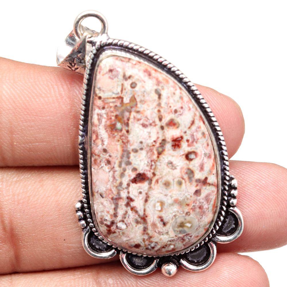 Pendant Leopard Skin Jasper Gemstone Mother's Day Gift Silver Jewelry 2.25"