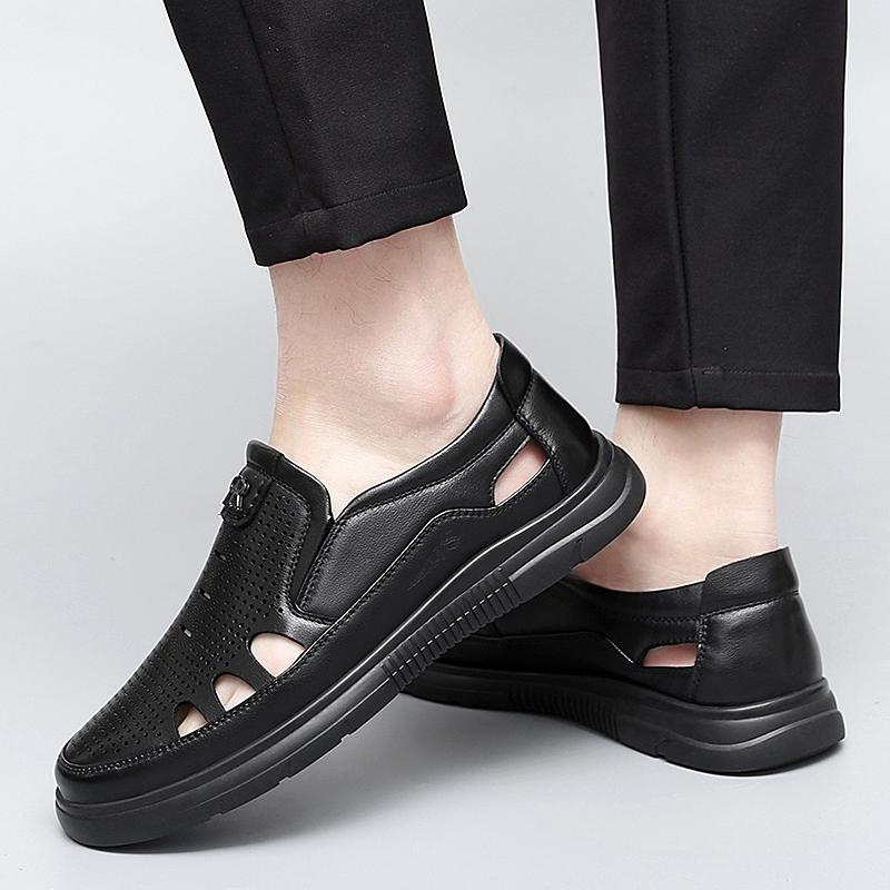 Vysoce kvalitní pánská formální business obuv z pravé kůže, letní černé/hnědé kožené sandály, módní prodyšná děrovaná pánská obuv