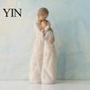 Sympathy Gift for Family Wooden Texture Resin Figurine, Hand Carved Mother & Child/Family/Couple/Dog Owner Decorative Statue Office Statue, Minimalist