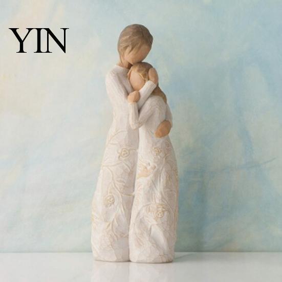 Sympathy Gift for Family Wooden Texture Resin Figurine, Hand Carved Mother & Child/Family/Couple/Dog Owner Decorative Statue Office Statue, Minimalist